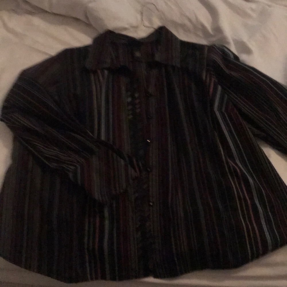 22/24 black button down with multi color stripes